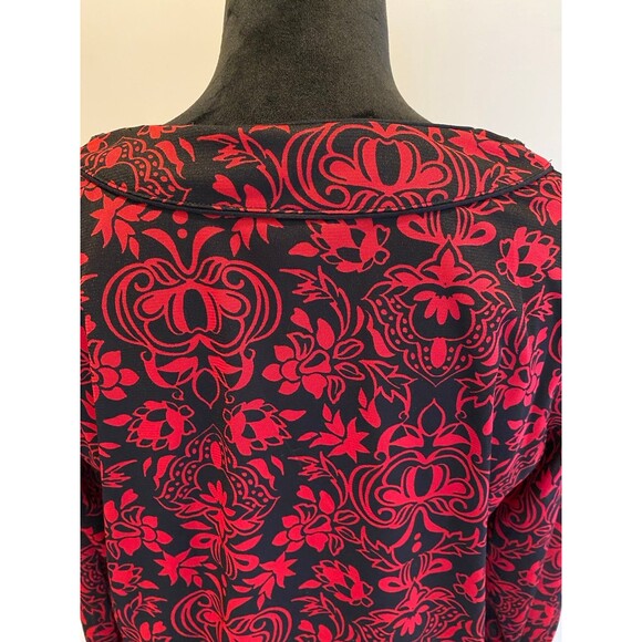 Covington Womens Blouse Size Large Red Black Embellished Neckline Dressy Flowy - Picture 7 of 11